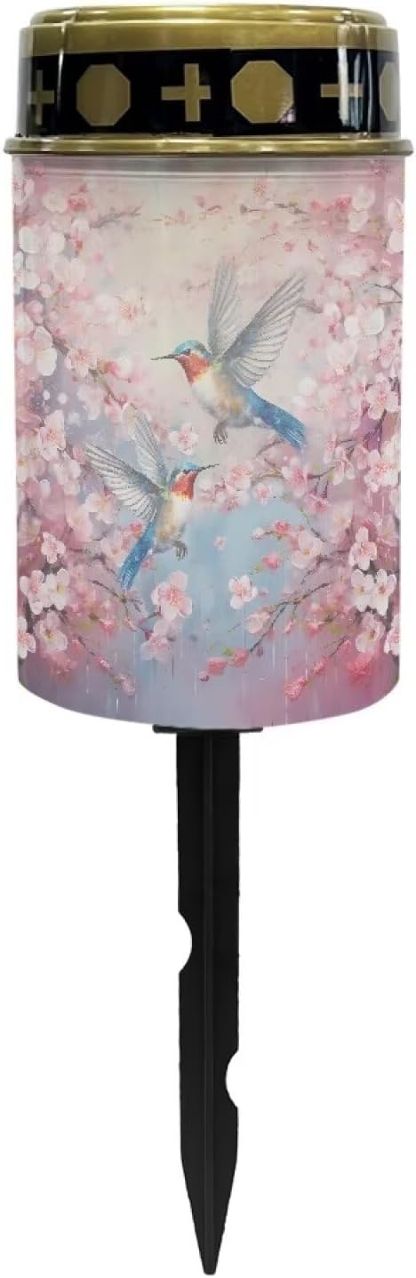 Floral Hummingbird Solar Memorial Lights for Graves Easy Installation Solar Garden Lights Waterproof Cemetery Decorations Outdoor Lights Cemetery Cemetery Decorations