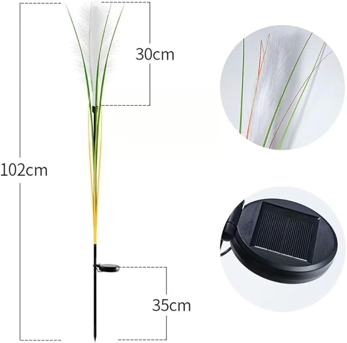 2 PCS Outdoor Solar Lights,Solar Fiber Optic Reed Light,Led Landscape Lamp,Outdoor Simulation Flower Landscape Courtyard Decoration Light for Garden,Walkway, Patio