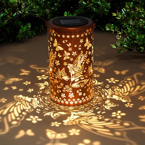 DIBIEECN Birthday Gifts for Women Mom Grandma Wife, Solar Lanterns Outdoor Waterproof, Metal Hanging Lights Garden Decor, LED Decorative Lantern for Patio Porch Backyard, Fairy, 1 Pack