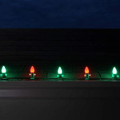 Opticore LED Red & Green Commercial C7 Christmas Lights Vintage Style Smooth Opaque Finish, Heavy Duty 18 Gauge Green Wire for Outdoor Holiday Displays (100 Lights, 100 ft)