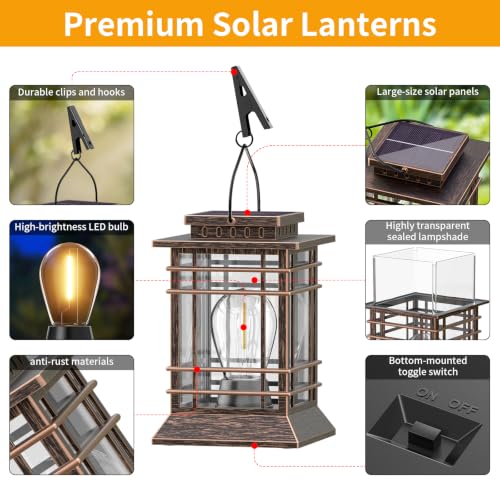 Solar Lanterns Outdoor Waterproof, Hanging Solar Lights for Outside 4 Pack