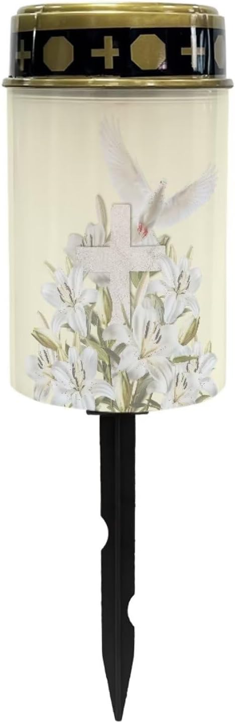 Cross Solar Lights Outdoor Cemetery Peace Dove Cemetery Solar Lights White Floral Religious Lighting Outdoor Waterproof for Graves in Garden