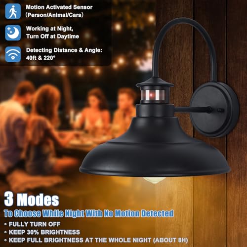 12" Motion Sensor Outdoor Barn Lights, Farmhouse Gooseneck Porch Lights
