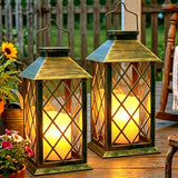 2 Pack 14'' Large Tempered Glass Solar Lanterns Outdoor Waterproof