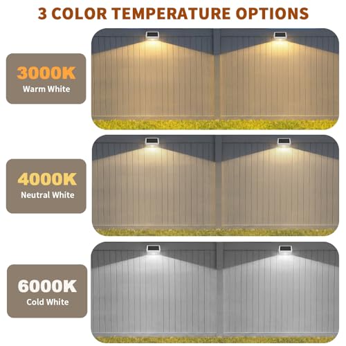 Solar Fence Lights 16 Pack, Outdoor Solar Lights with 3 Color Temperatures, IP65 Waterproof Wide-Angle LED Lighting for Fence, Patio, Yard, Deck, Wall, Garden (White)