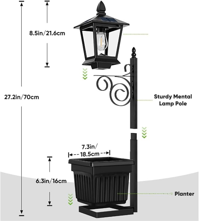 2-in-1 Outdoor Solar Lamp Post Light with Planter: Illuminate & Decorate Your Garden, 2-in-1 Solar Lamp Post with Planter, Solar Post Light with Planter, for Patio, Front/Back Door Decor (2 Set)