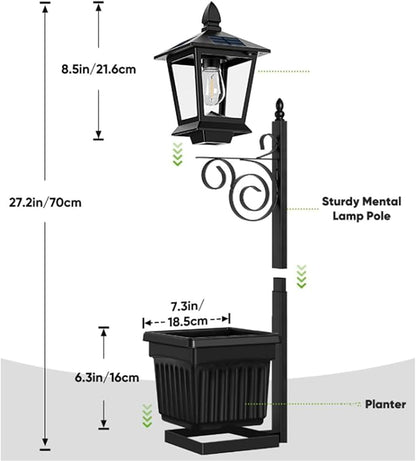 2-in-1 Outdoor Solar Lamp Post Light with Planter: Illuminate & Decorate Your Garden, 2-in-1 Solar Lamp Post with Planter, Solar Post Light with Planter, for Patio, Front/Back Door Decor (2 Set)