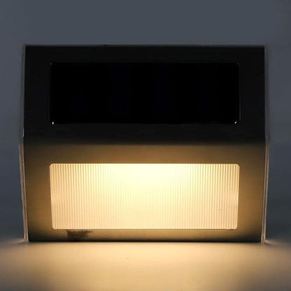 Walfront Solar Step Lights, LED Outdoor Stair Lights, Stainless Steel, Warm White, IP65 Waterproof, 4 LED, for Fence, Patio, Yard, Walkway