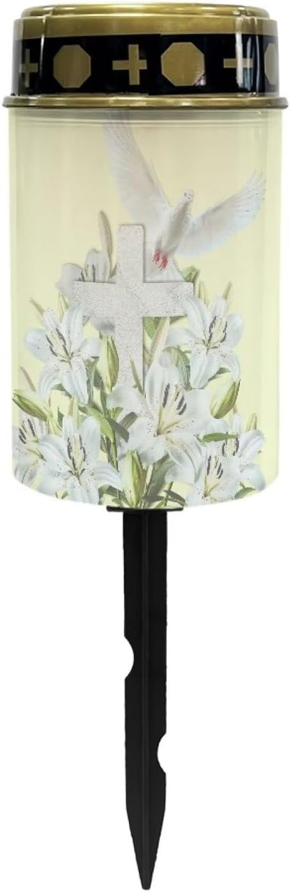 Cross Lily Pigeon Solar Cross Lights Cemetery Solar Lights for Grave Decorations Outdoor,Memorial of Mother,Unique Gardening Gifts for Lawn Yard Garden Decor