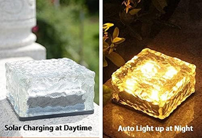 Zukof Solar Ice Cube Lights for Outdoor Garden Decoration - 4” x 4” Frosted Acrylic Waterproof Solar Brick Table Lamps Landscape Lights for Yard, Patio, Pathway (Warm White) (4 Piece)
