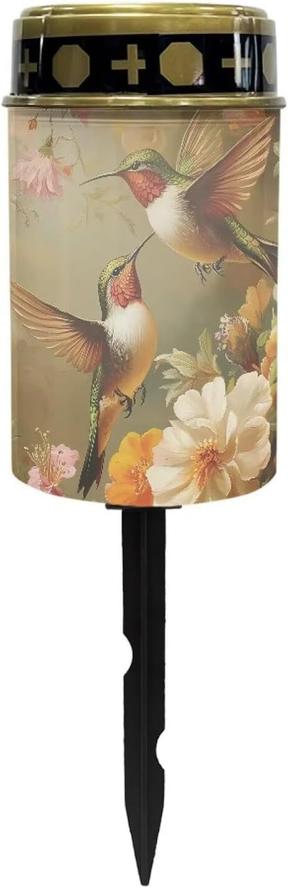 ZOUTAIRONG Solar Light for Cemetery Grave Durable Solar Garden Lights Landscape Lighting Pathway Light Cemetery 4 Pack, Hummingbird Floral Print
