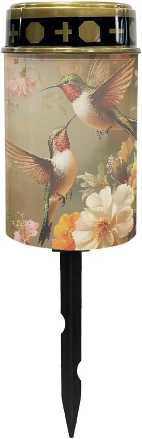 ZOUTAIRONG Solar Light for Cemetery Grave Durable Solar Garden Lights Landscape Lighting Pathway Light Cemetery 2 Pack, Hummingbird Floral Print