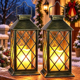 Yowin 2 Pack 14" Large Tempered Glass Solar Lanterns Outdoor Waterproof