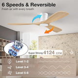 52” Low Profile Wood Ceiling Fans with Lights Remote,Flush Mount,Modern