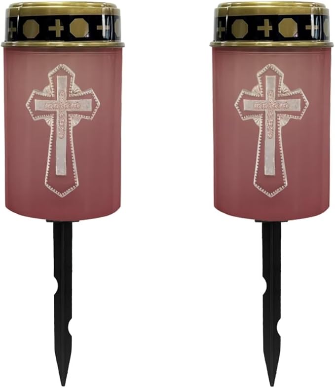 2 Piece Cross Red Solar Garden Lights Solar Lights Outdoor Garden Solar Powered Garden Lights,Christianity Garden Yard Patio Pathway Waterproof Solar Lights Outdoor