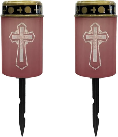 2 Piece Cross Red Solar Garden Lights Solar Lights Outdoor Garden Solar Powered Garden Lights,Christianity Garden Yard Patio Pathway Waterproof Solar Lights Outdoor