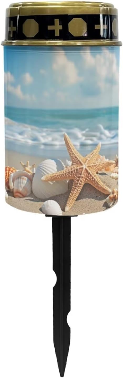 ZOUTAIRONG Solar Light for Cemetery Grave 6 Pack Solar Garden Lights Solar Lights for Outside Solar Pathway Lights Outdoor Cemetery Solar Lights for Grave Solar Lights Sea Starfish Print