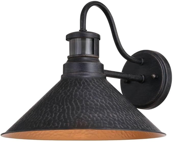 VAXCEL Outland Rustic Farmhouse Motion Sensor Dusk to Dawn Wall Light for Porch or Patio, Outdoor Gooseneck Wall Lantern with 180-Degree Motion Sensor, 12" W x 10.5" H x 14" D, Aged Black