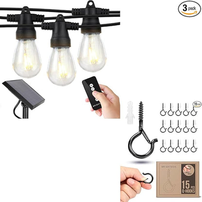 Bundle: 48Ft String Lights + 6Ft Extension Cord:Ambience Pro – Solar Power Remote Control Outdoor String Lights with Edison Bulbs – Shatterproof, Commercial Grade LED Waterproof Patio Lights, Christma