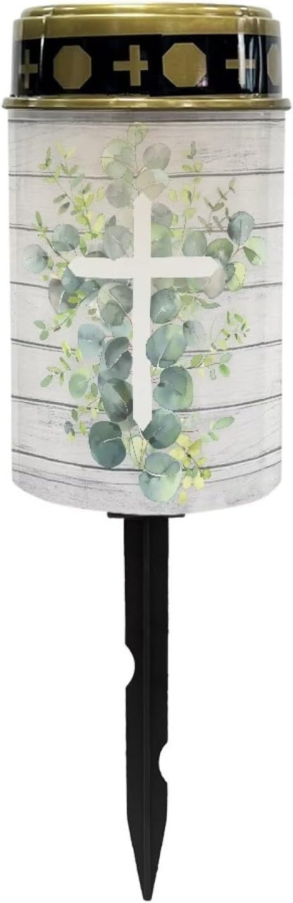 Cross Leaves Board Solar Garden Stake Light, Cemetery Decorations for Grave Outdoor Lights,Sympathy Memorial Gifts for Mother, for Christmas Garden Lawn Yard Patio Decor