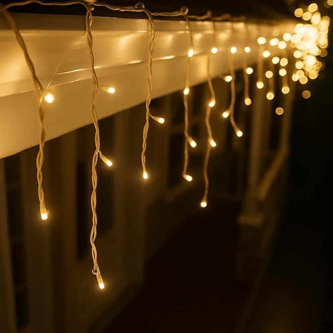 7ft Icicle Lights, 70 LED Warm White Twinkle String Light, Commercial Grade IP68 Waterproof, Soft Glow Mini LED Icicle Lights for Christmas Party, Eaves, Roofs, Xmas Holiday Indoor Outdoor Decoration