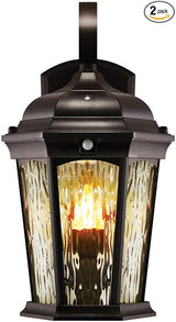 Euri Lighting EFL-130W-MD Flickering Flame Lantern, Water Glass, with Integrated Security Light - LED Outdoor Bulb | Lumora