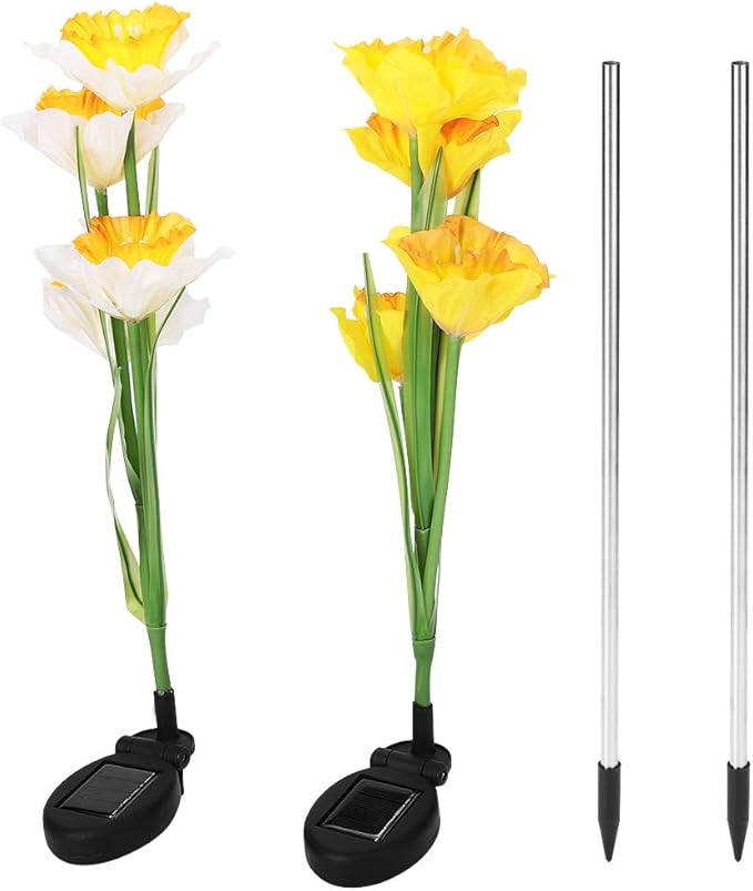 Garosa 2pcs Outdoor Solar Lights Solar Garden Lights with Daffodil Flowers Solar Flower Garden Stake Lights Yard Decoration for Garden Patio Courtyard Pathway