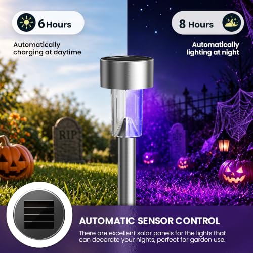 GIGALUMI 16 Pack Purple Solar Halloween Lights,Outdoor Halloween Decoration
