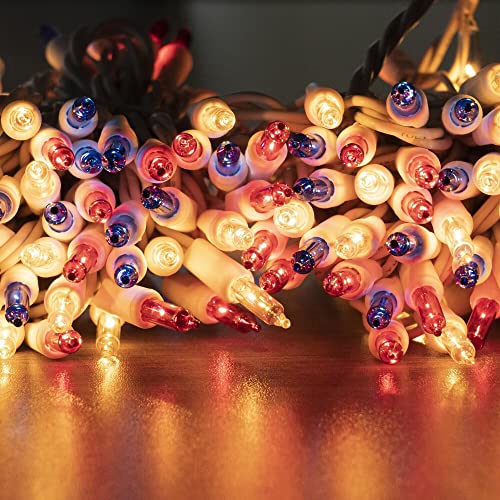 TW SHINE Red White and Blue 4th of July Lights, 20FT 100 Count Incandescent Patriotic Mini String Lights, Waterproof Independence Day Decorations for Outdoor Indoor Christmas Party Decor