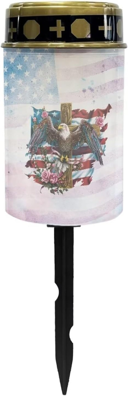 Cemetery Solar Light - Red, White, and Blue - Black - Plastic - Rustic - Energy Efficient - LED - Waterproof - 1 Pack