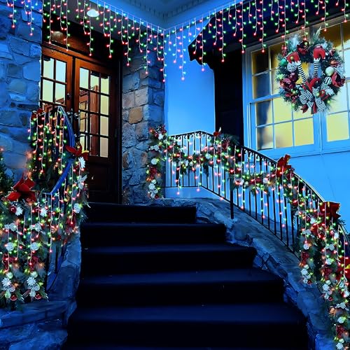 Toodour Red & Green Christmas Icicle Lights, 29.5ft 360 LED Icicle Lights, 8 Modes, 60 Drops, Window Curtain Led Christmas Light, Icicle Twinkle Light for Eaves, Party, Wedding, Xmas Decorations