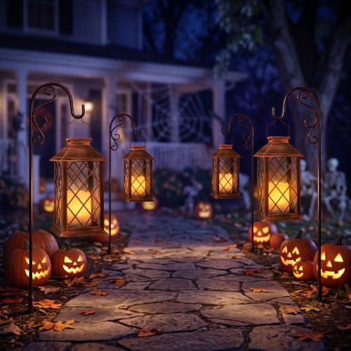 TAKE ME 14" Solar Lanterns Outdoor Garden Lantern Waterproof LED Flickering Flameless Candle Mission Lights for Table,Outdoor,Party