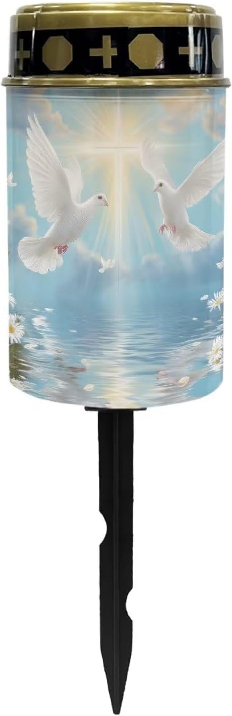 Cross Cemetery Solar Lights for Grave Dove Grave Decorations for Cemetery Auto On/Off LED Solar Light for Landscape Outdoor Cemetery Decor 2 Pack