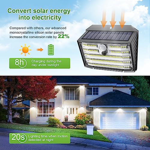 CLAONER Solar Lights Outdoor [𝟏𝟎 𝐏𝐚𝐜𝐤/126 LED], Wireless Motion Sensor Lights, IP65 Waterproof Security Lights 3 Modes, 270° Lighting Angle, Ultra-Bright Wall Lights for Deck Patio Fence Garage