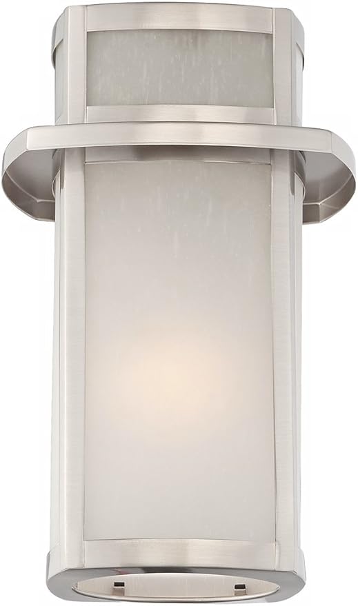Possini Euro Design Delevan Modern Outdoor Wall Light Fixture Brushed Nickel Steel 11 1/4" Frosted Seedy Glass Damp | Lumora