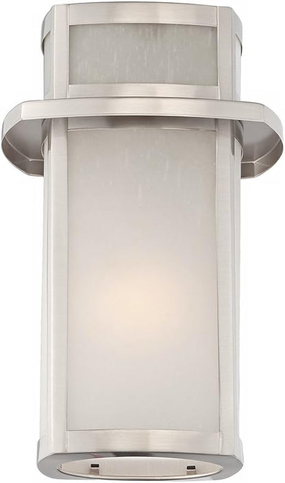 Possini Euro Design Delevan Modern Outdoor Wall Light Fixture Brushed Nickel Steel 11 1/4" Frosted Seedy Glass Damp Rated for Exterior House Porch Patio Outside Deck Garage Front Door Garden Home