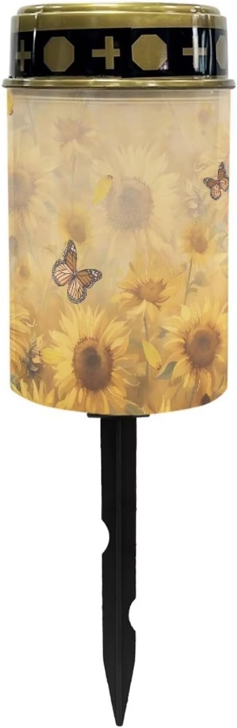 Sunflower Butterfly Solar Lights Outdoor Waterproof Garden Light Stake Flameless Yard Solar Lights Fashion Grave Memorial Lamp for Desk Deck Pathway Tombstone Garden Lighting