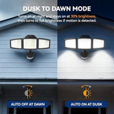 LED Security Lights Motion Sensor Light Outdoor, 7000LM, 6500K, Waterproof, Flood Light Outdoor Motion Detector with Adjustable 3 Head, Hardwired Wall Light for Entryway, Yard, Garage