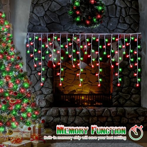 Toodour Red & Green Christmas Icicle Lights, 29.5ft 360 LED Icicle Lights, 8 Modes, 60 Drops, Window Curtain Led Christmas Light, Icicle Twinkle Light for Eaves, Party, Wedding, Xmas Decorations