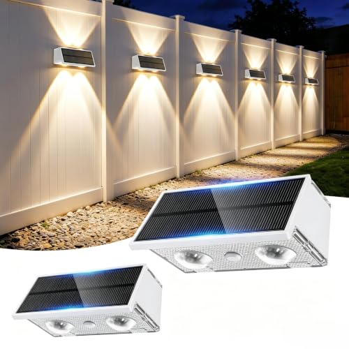 Solar Fence Lights Outdoor, 2 Pack Fence Solar Lights Waterproof