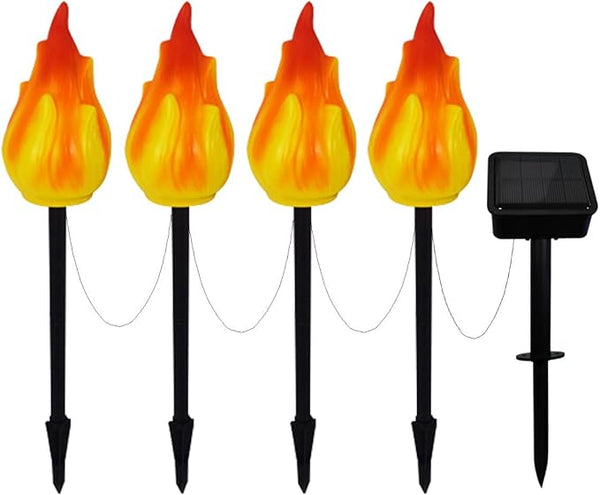 1 Solar by 4 Flame Lamps, Outdoor Courtyard Atmosphere Camping Light, Waterproof Ground Inserting Décor Lights (4 | Lumora
