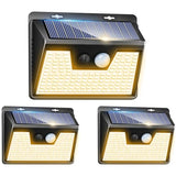 Solar Lights Outdoor Waterproof [3 Pack/140LED], Warm White Motion Sensor Lights Dusk to Dawn, 3 Modes Solar Fence Security Lighting for Wall Garden Yard Stair Outside