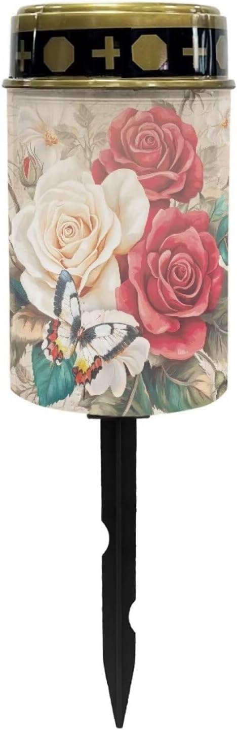 Garden Stake Light, Vintage Rose Butterfly Solar Lights for Cemetery Grave,Solar Pathway Lights Outdoor,Lawn Yard Patio Garden Decor