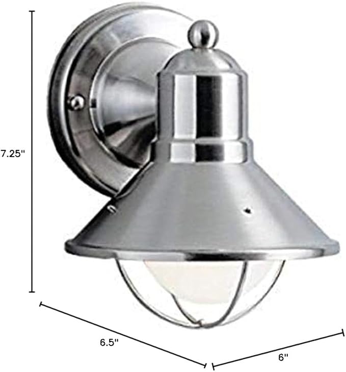 Kichler Seaside 7.5" 1 Light Outdoor Wall Light with Glass Globe Brushed Nickel,Silver, 18.25-Inch | Lumora