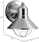 Kichler Seaside 7.5" 1 Light Outdoor Wall Light with Glass Globe Brushed Nickel,Silver, 18.25-Inch | Lumora
