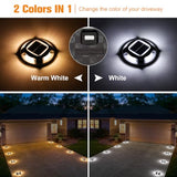 VOLISUN Solar Driveway Lights Dock Marine Lights 4 Pack,2 Colors in 1,Outdoor LED Deck Lights,Solar Powered Waterproof Warning Step Lights for Driveway Sidewalk Pathway (White/Warm White)