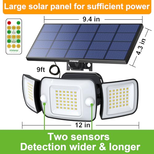 intelamp Outdoor Solar Flood Motion Sensor Light 6000mAh 6500K