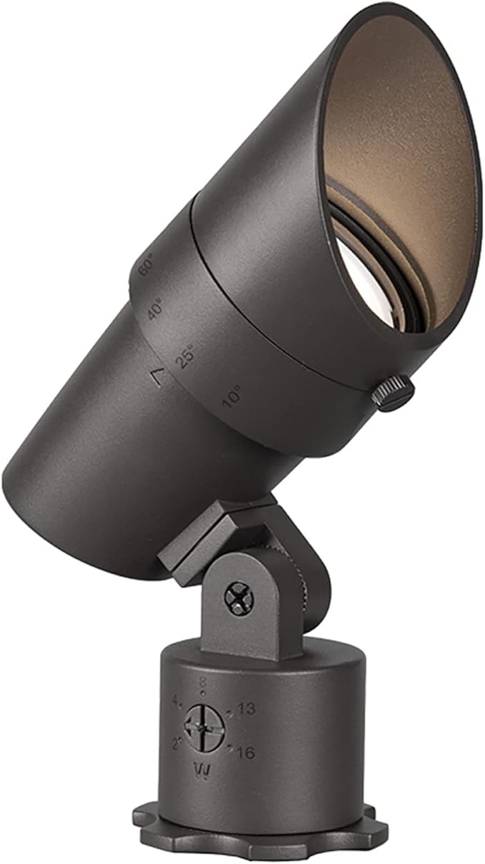 WAC Landscape Lighting, LED 120V Line Voltage Medium Size Accent Light with Adjustable Beam Angle and Integral Brightness Control 3000K Warm White Built-in LED in Bronze