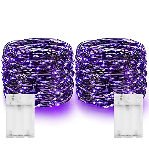 Dazzle Bright Halloween Fairy String Lights, Total 40FT 120LED Copper Wire Battery Operated Waterproof Lights, Halloween Decorations for Indoor Home Outdoor Garden Patio Party Decor (Purple)