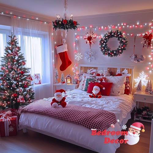 JMEXSUSS 200 LED Red and White Christmas Lights, 66ft String Lights Plug in